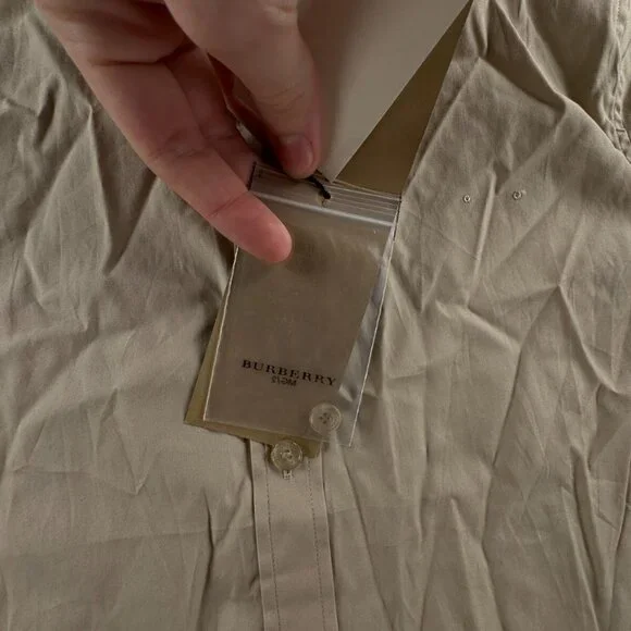 NWT Burberry London Women US 6 (40) Button Up Shirt Beige Cotton Stretch Ladies - Picture 13 of 16